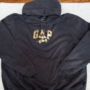 GAP Black Hoodie with Gold Graphic sz XL